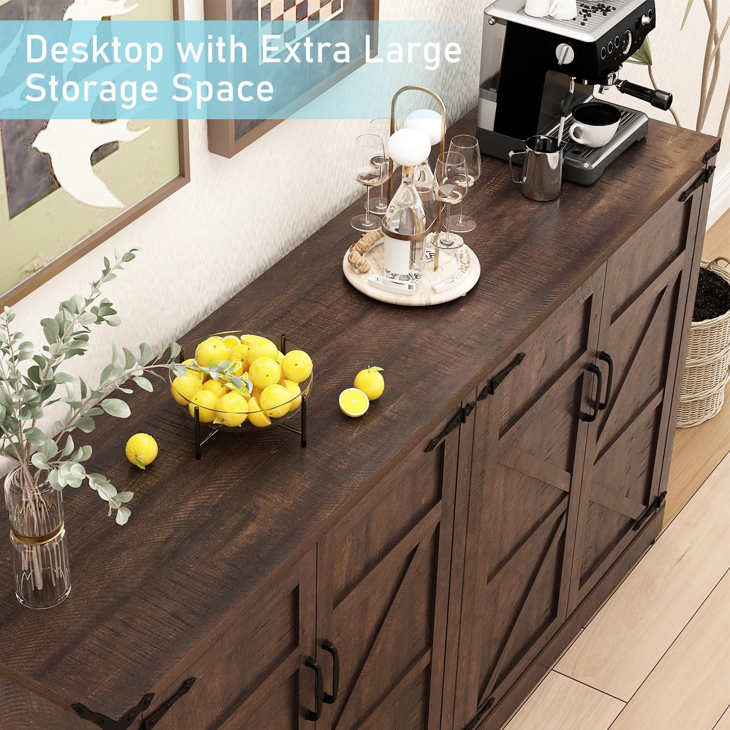 65" Brown Farmhouse Sideboard