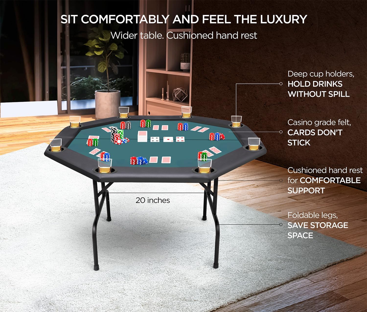 48 Inch 8 Player Foldable Poker Table