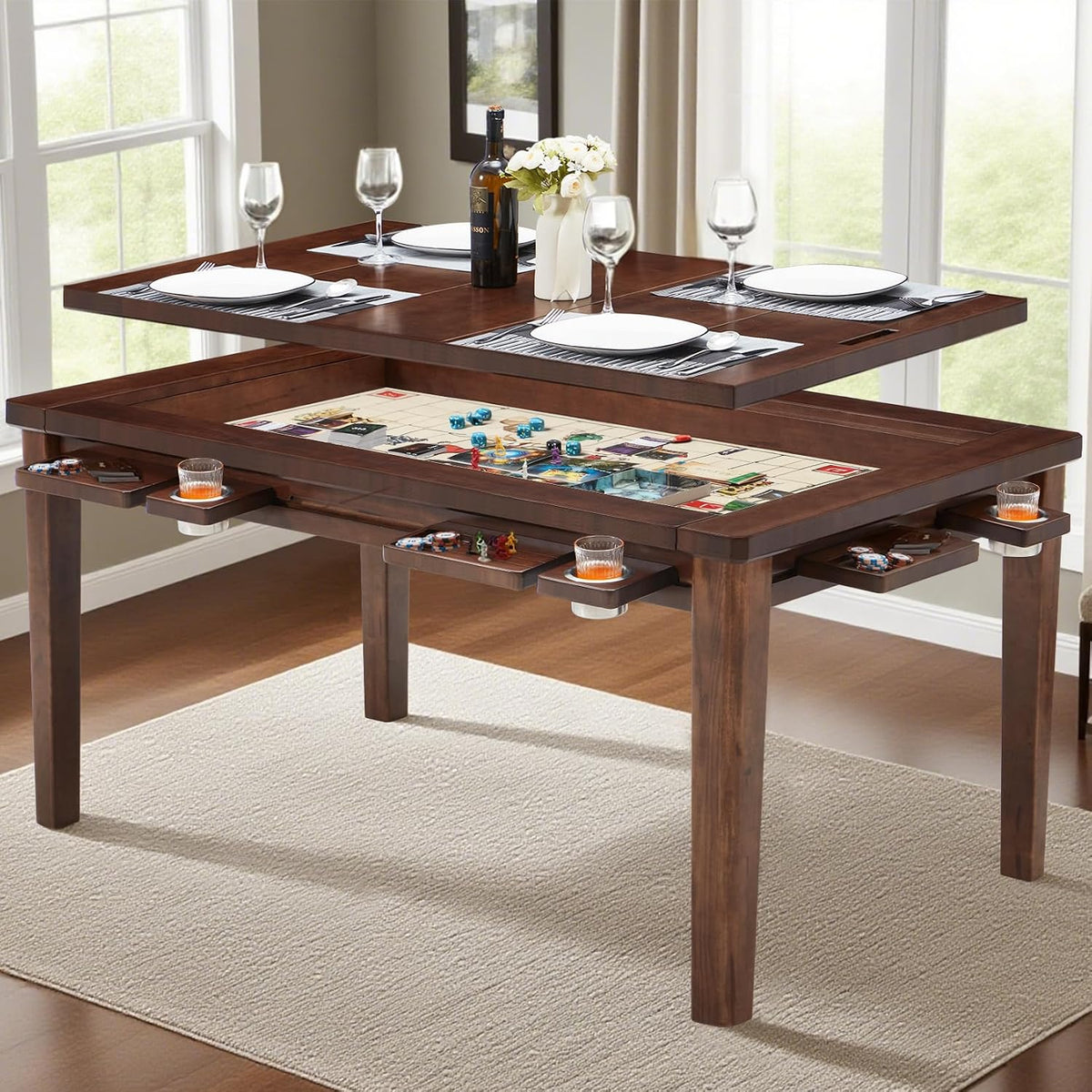 63" Black Walnut Board Game Dining Table