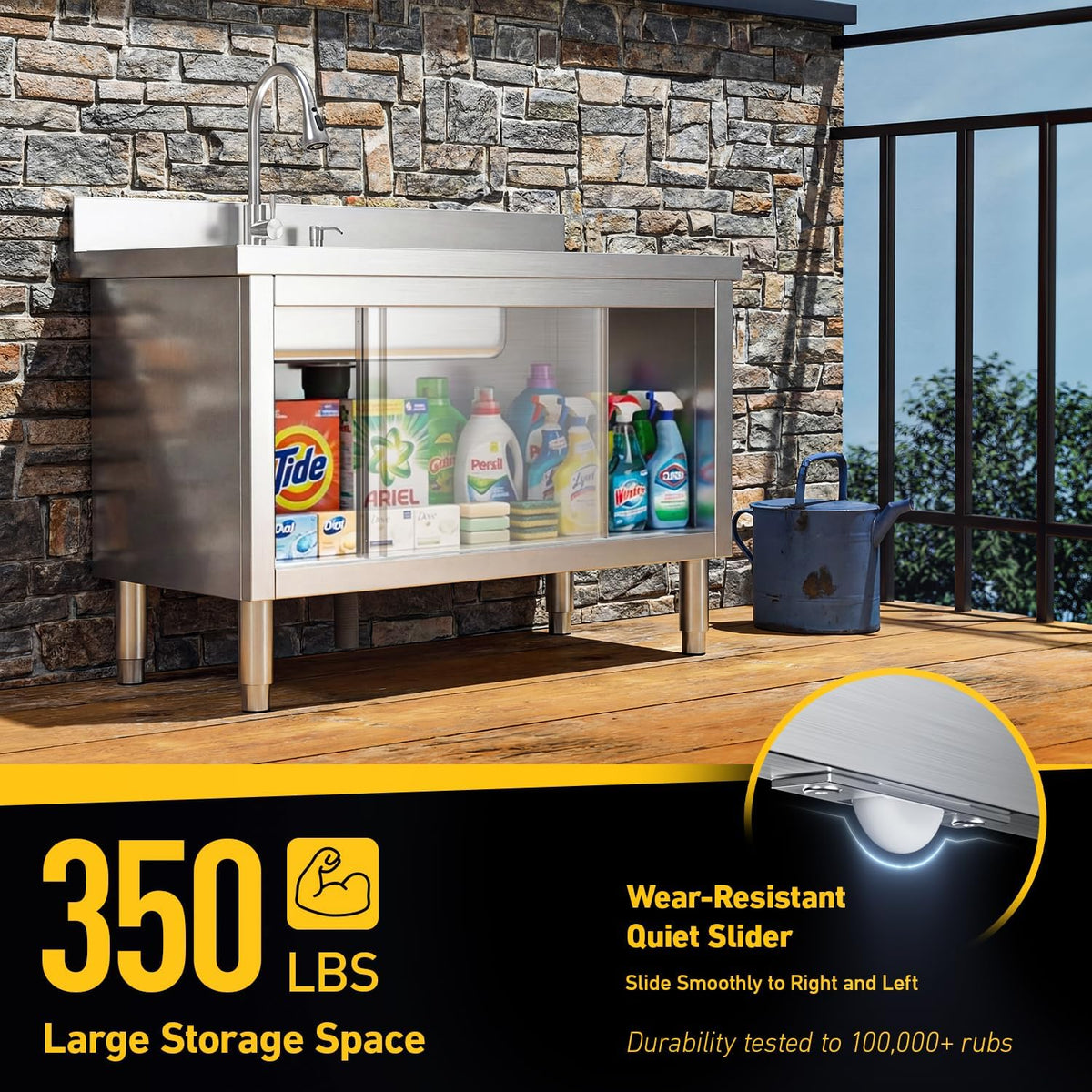 47" Stainless Steel Freestanding Laundry Sink Cabinet