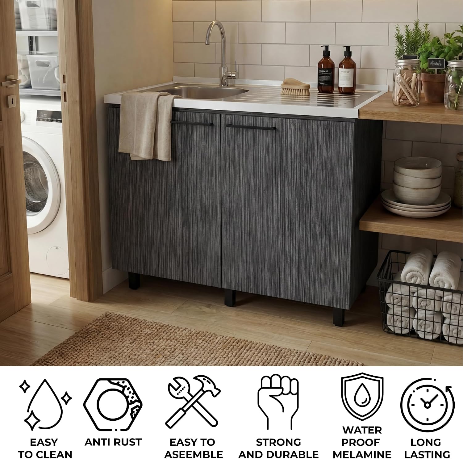 39.4" Stainless Steel Utility Sink Cabinet