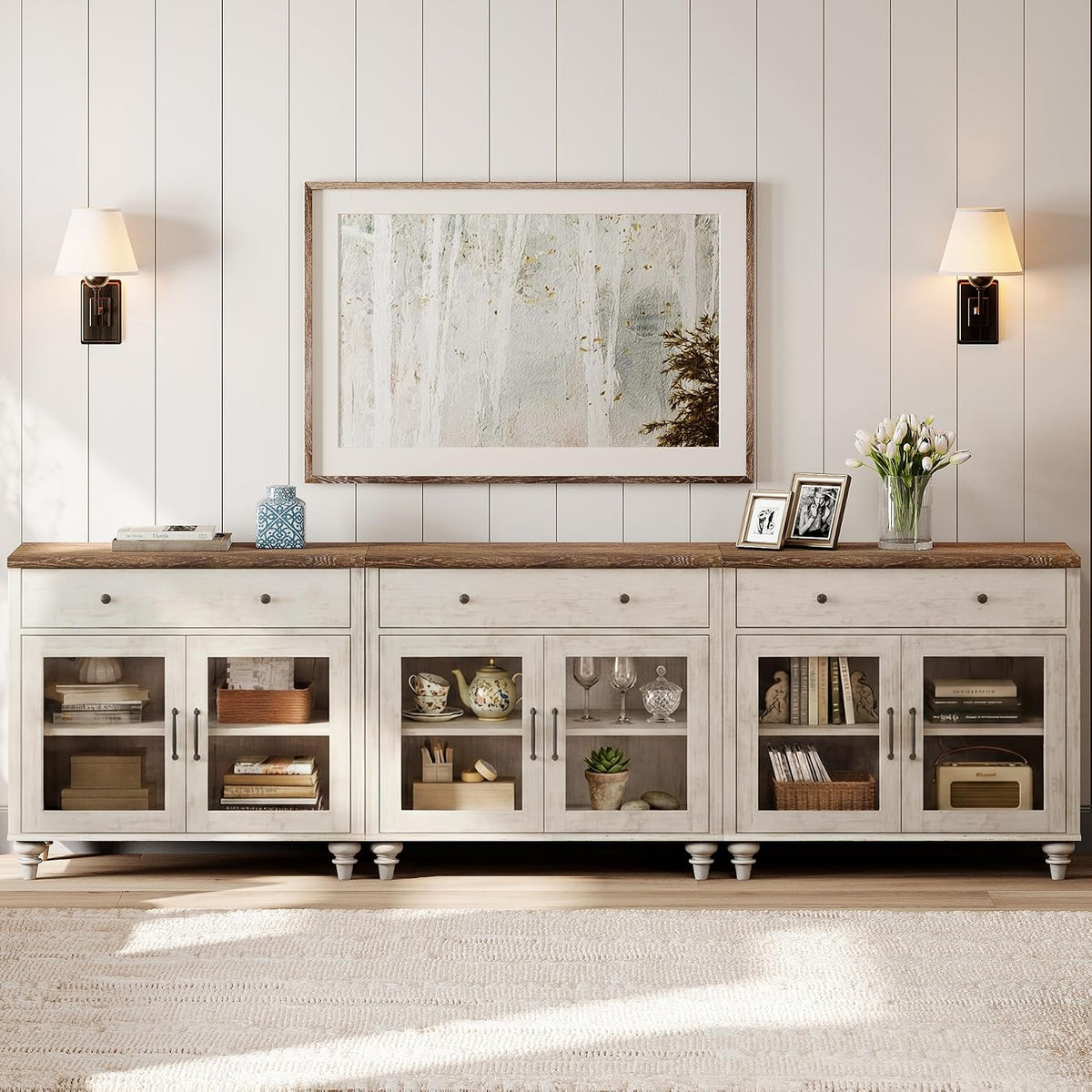 Rustic White Glass Door Sideboard
