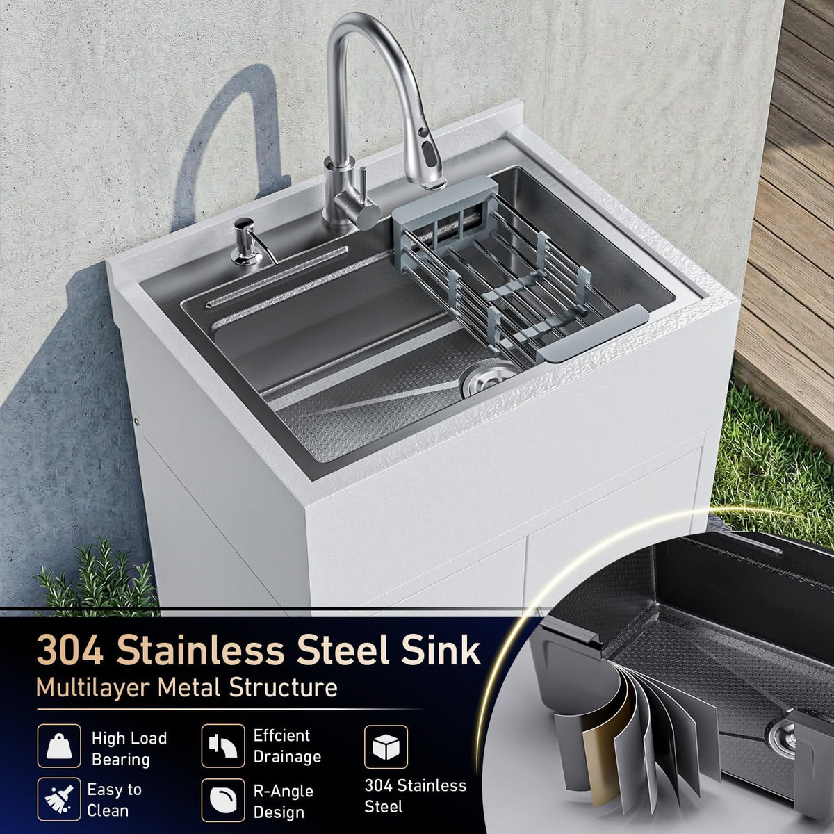 26" Stainless Steel Laundry Sink Cabinet