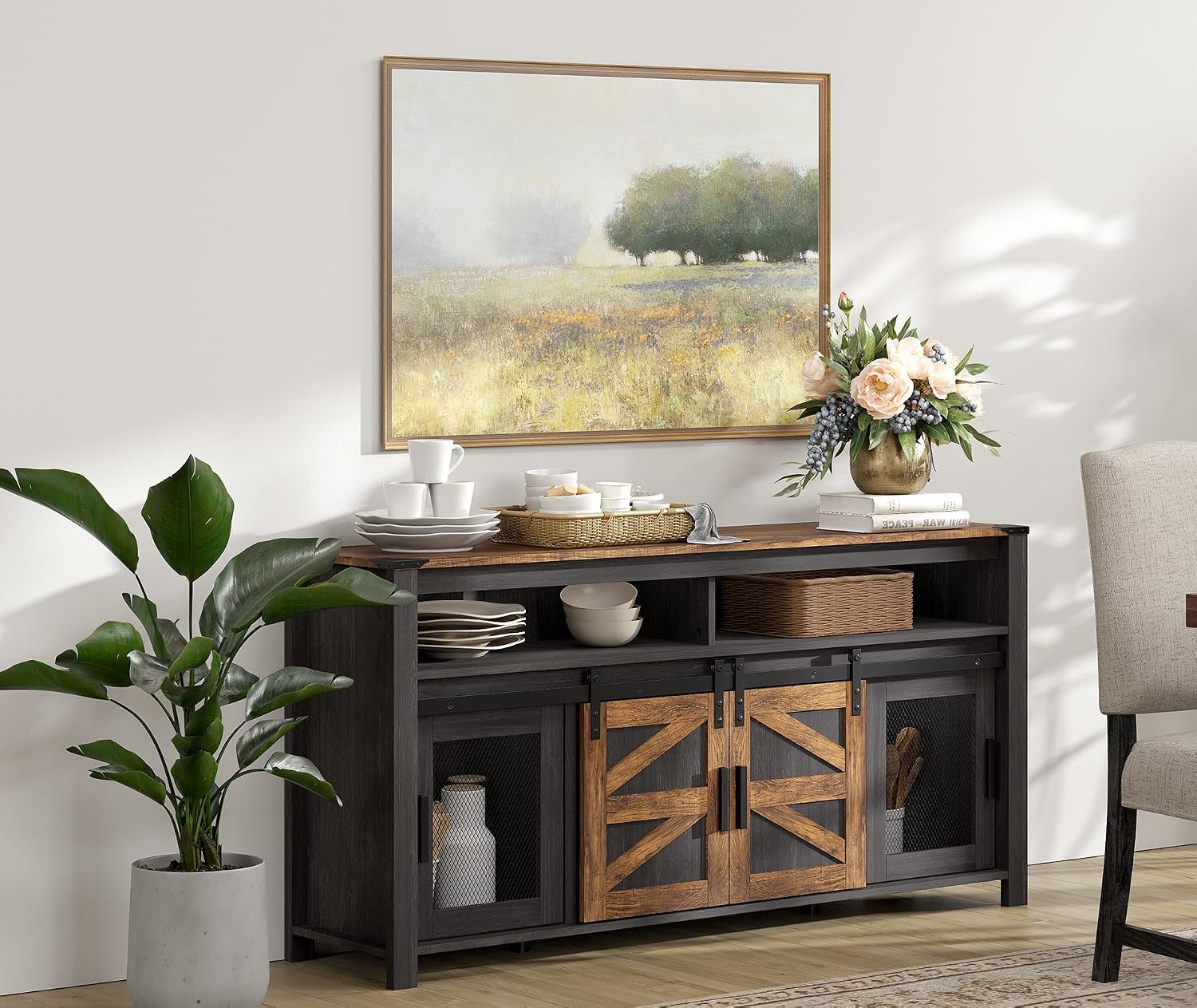 Black Brown 59" Farmhouse Sideboard