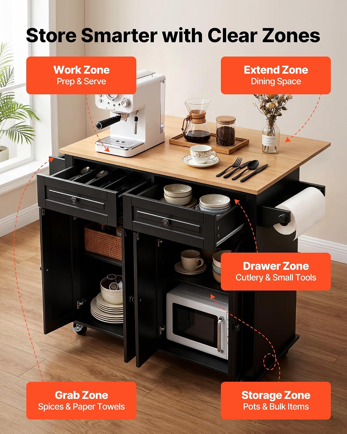 Black Rolling Kitchen Island Cart