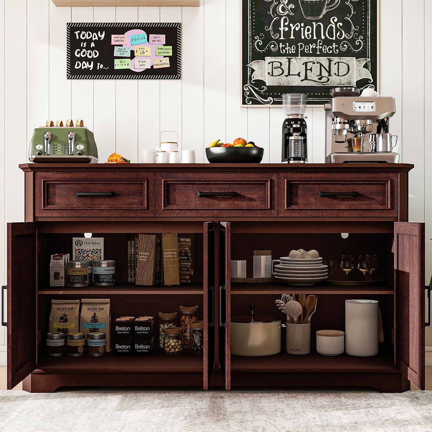 64" Dark Brown Farmhouse Sideboard