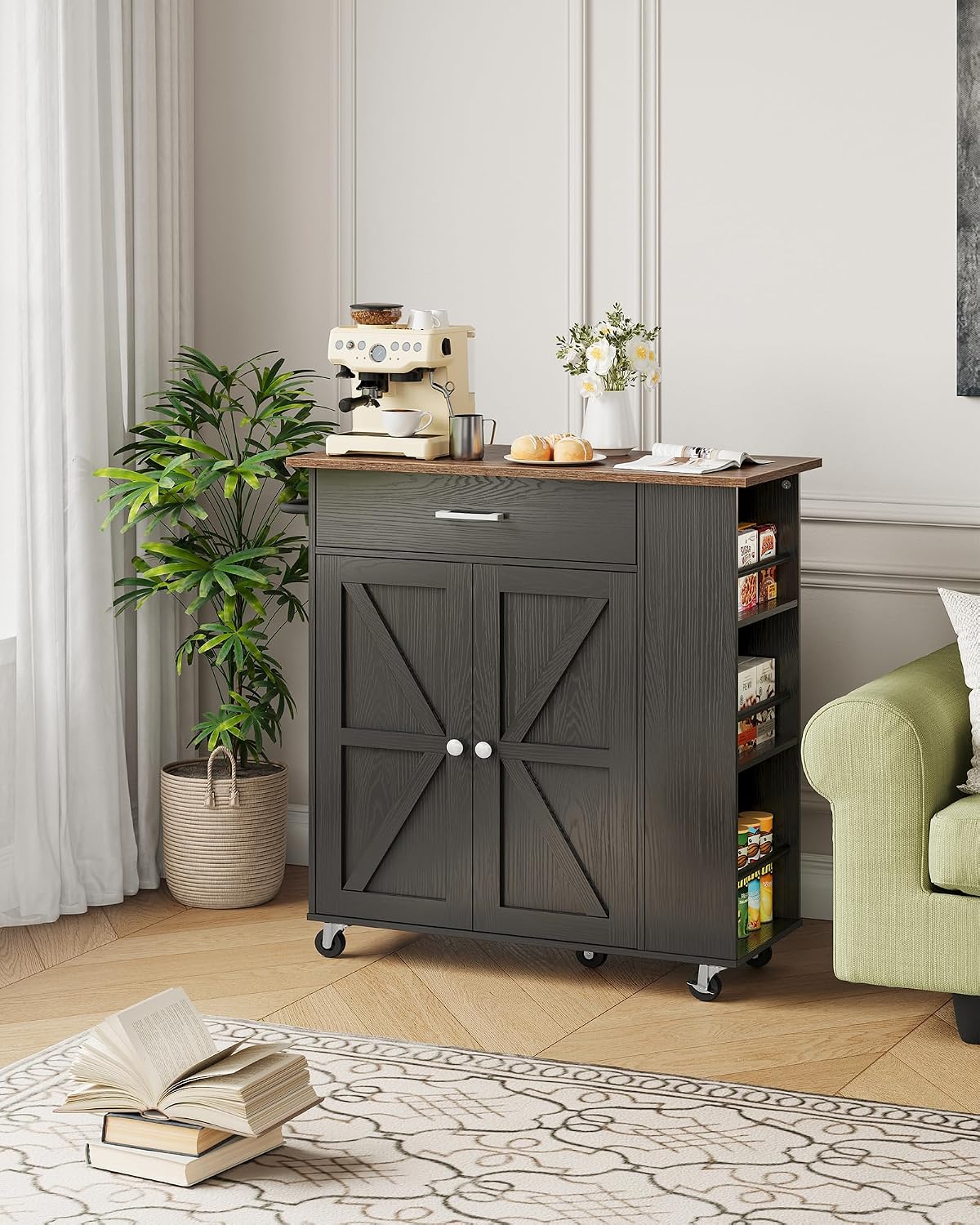 Mobile Charging Kitchen Island Cart