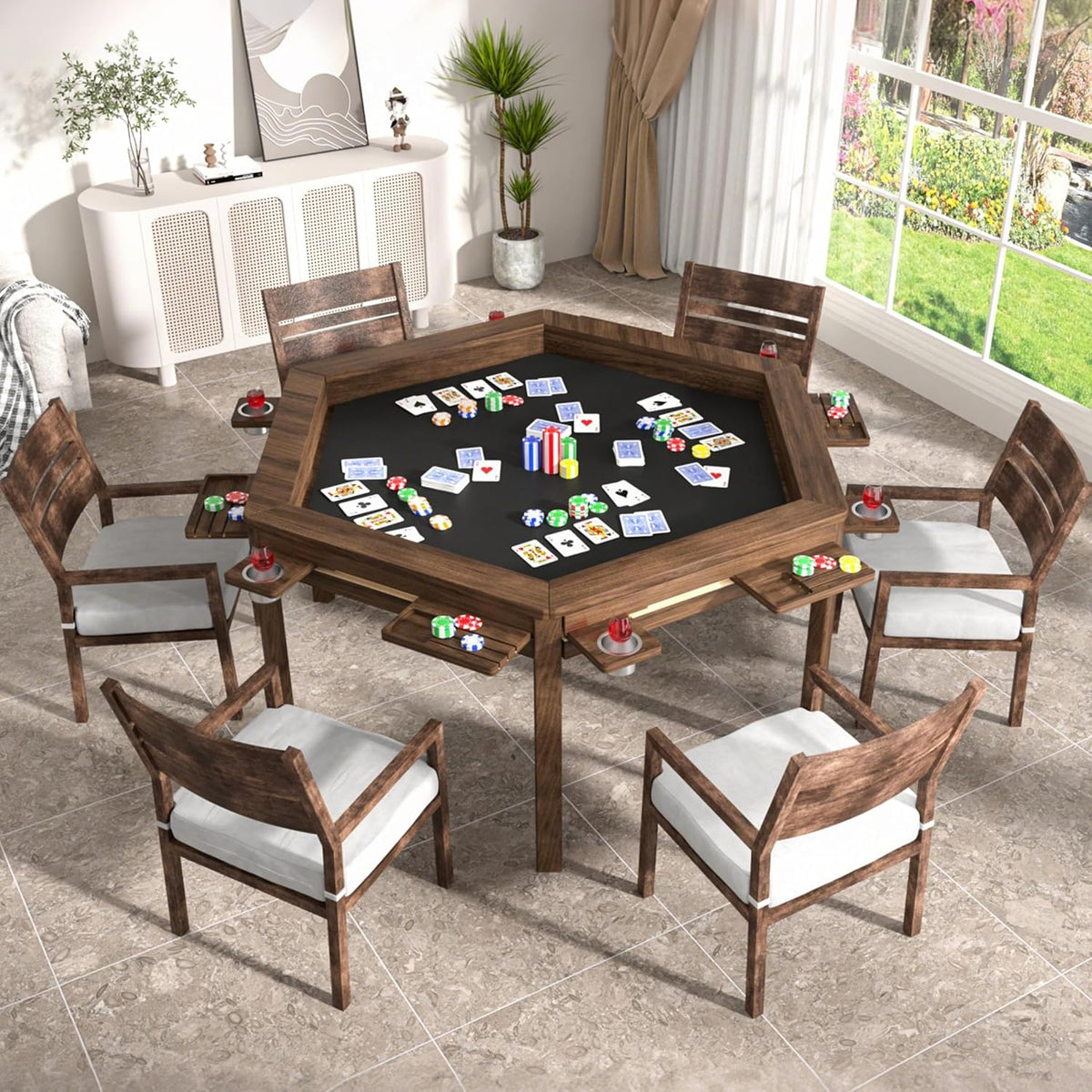Walnut Hexagonal Board Game Table