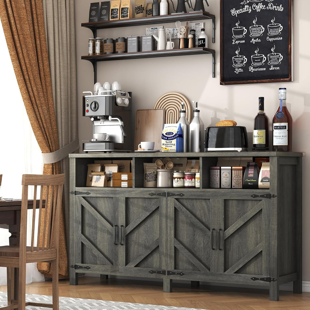 Grey 55" Farmhouse Sideboard