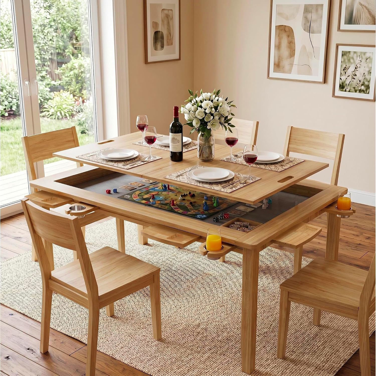 63" Oak Reversible Board Game Table