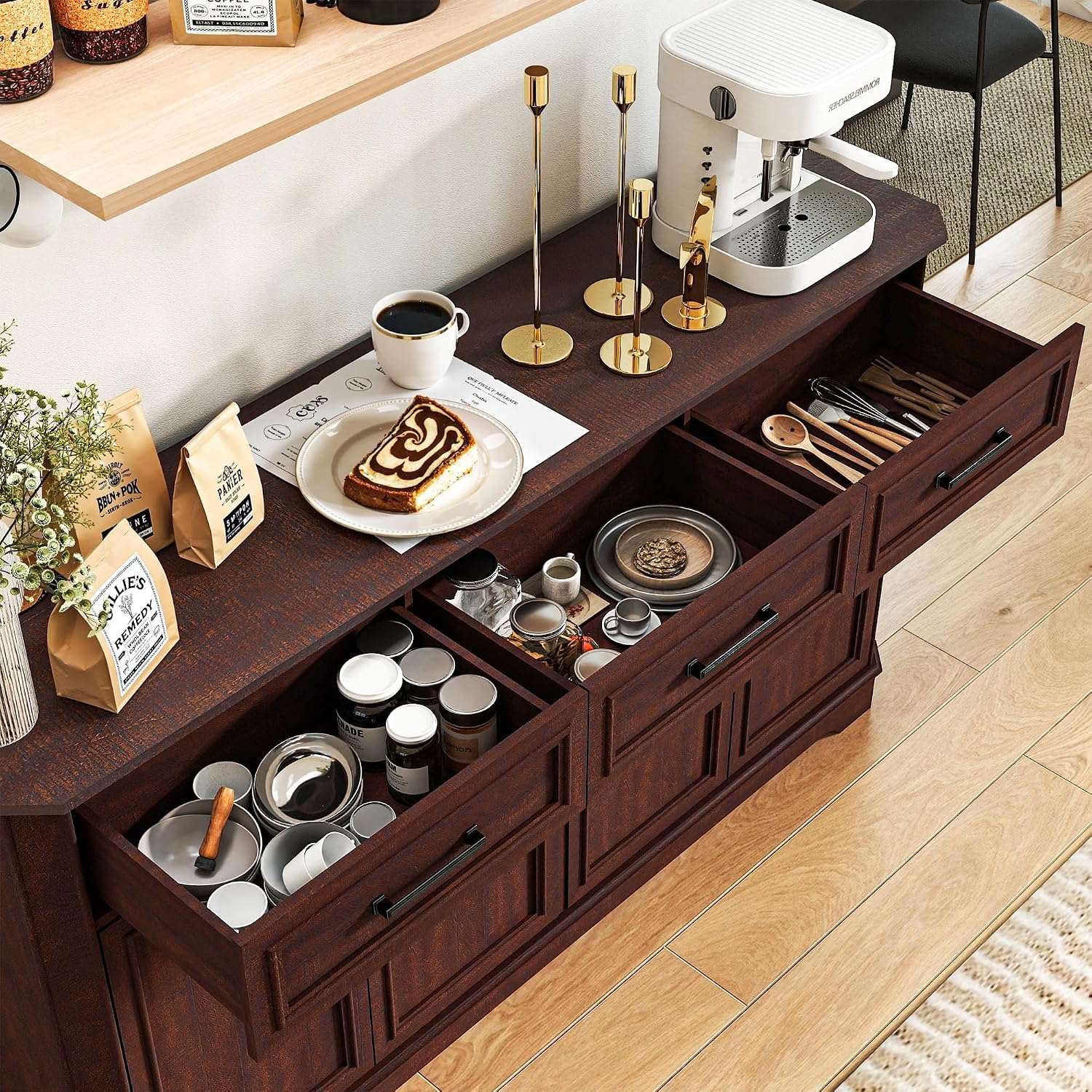 64" Dark Brown Farmhouse Sideboard