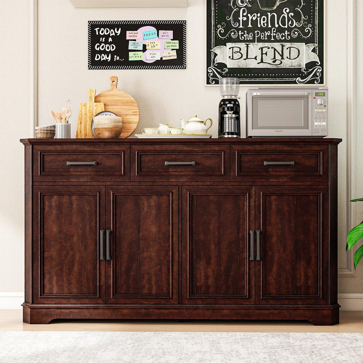 64" Dark Brown Farmhouse Sideboard