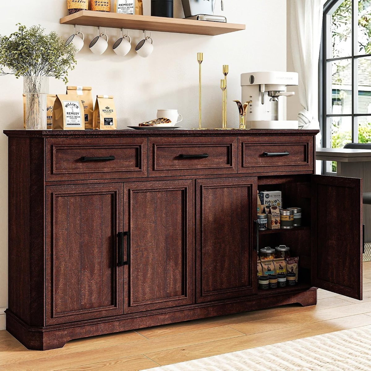 64" Dark Brown Farmhouse Sideboard
