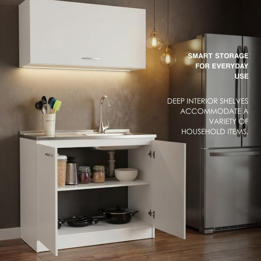 39" White Aluminum Top Utility Sink Cabinet